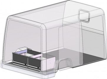 twee ladeblokken, BEKS verhoogde vloersysteem, H= 350 mm., Br= 600/500 mm.