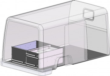 twee ladeblokken, BEKS verhoogde vloersysteem, H= 500 mm., Br= 600/500 mm., 3 laden