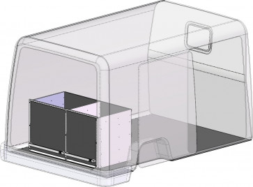 twee ladeblokken, BEKS verhoogde vloersysteem, H= 650 mm., Br= 600/500 mm.