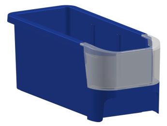Voorraad bak, blauw, met transparante voorzijde br 228 mm. diepte legbord 275 mm.