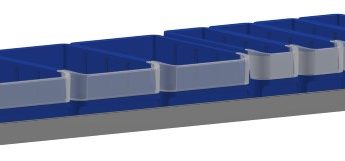 Set kunststof bakken voor Infinity legbord L=1225 mm. en diepte 375 mm.