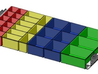 Ladeindeling 30 bakjes lade breedte 725 mm. diepte 375 mm.