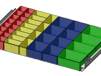 Ladeindeling 40 bakjes lade breedte 725 mm. diepte 375 mm.