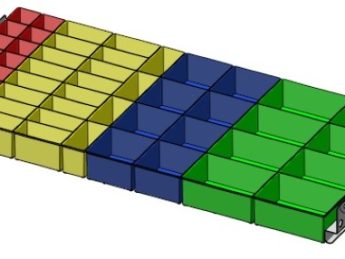 Ladeindeling 52 bakjes lade breedte 975 mm. diepte 475 mm.